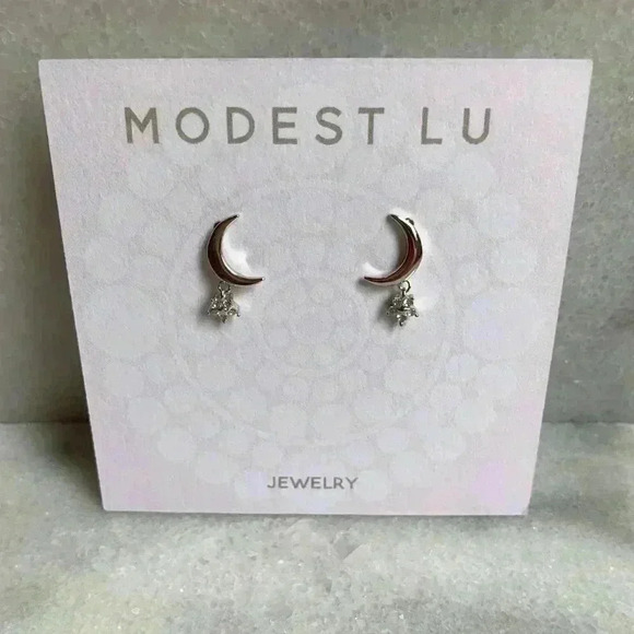 Modest Lu Jewelry - Silver Moon Crystal Star Earrings